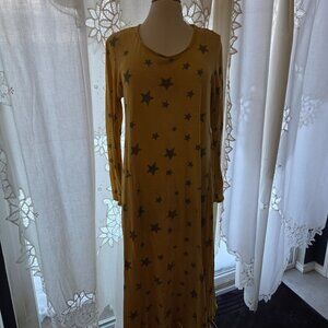 Magnolia Pearl Distressed Mustard T-shirt Knit Long Sleeve Dress One Size